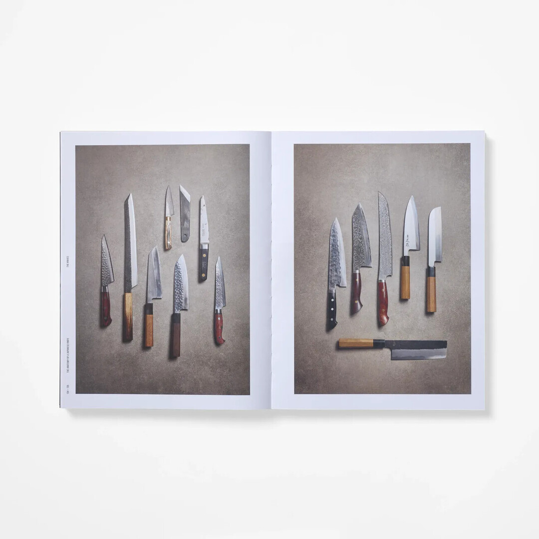 A spread from The Anatomy of a Japanese Knife with images of the knives from Japan House London.