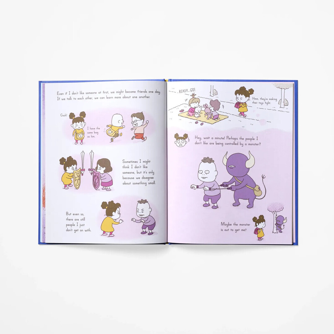 A spread from Why Do I Feel Like This? with illustrations of a small girl exploring her feelings from Japan House London.