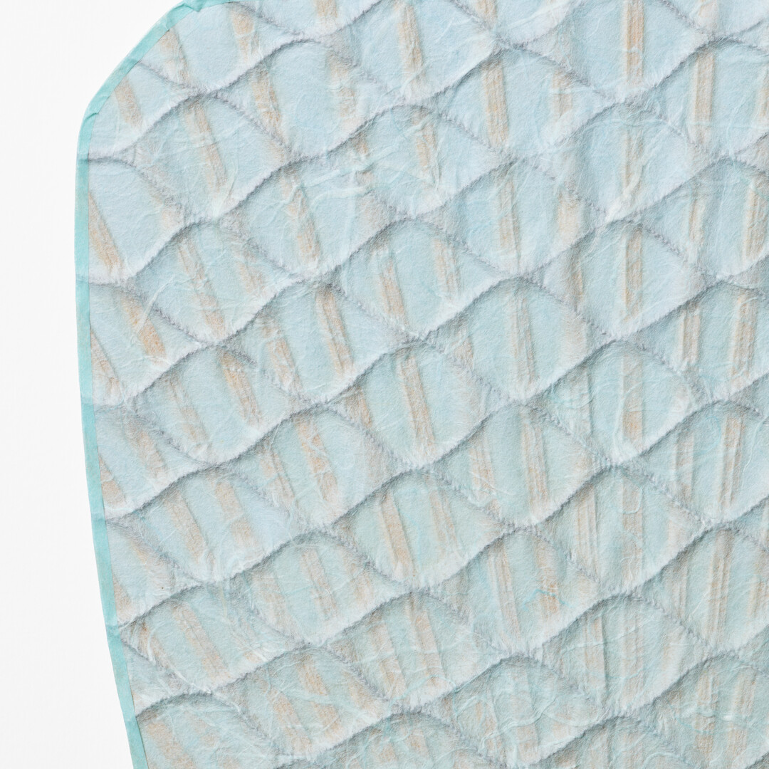 Light blue textured Japanese Bamboo Paper Square-Topped Fan by Uchiwaya Ryō from Japan House London.