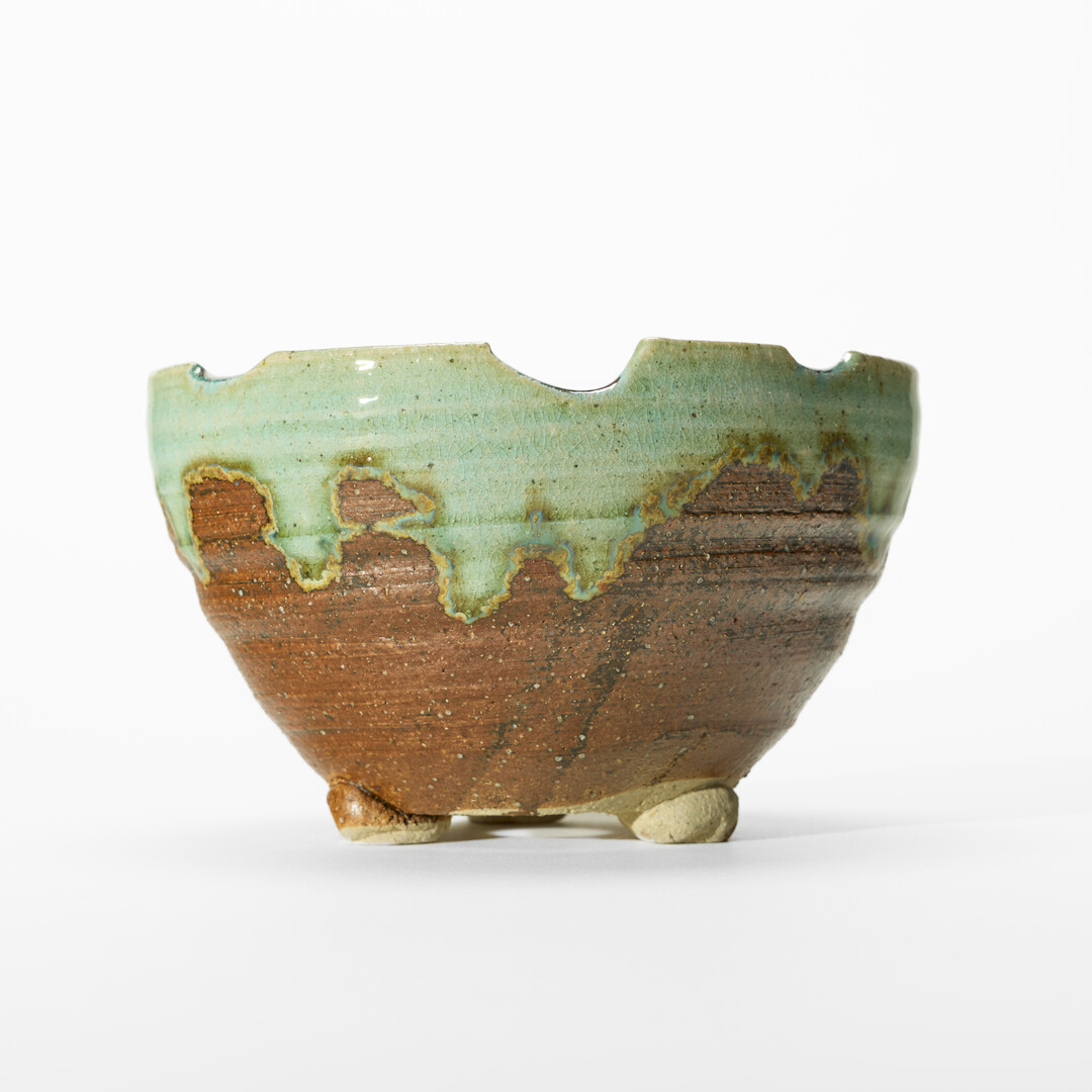 A Shigaraki-yaki plant pot with an uneven edge from Japan House London