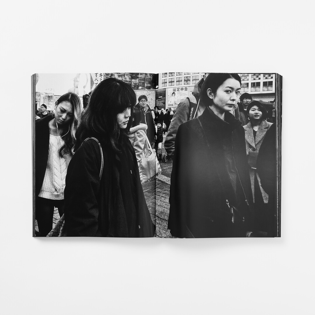 A spread with black and white photography by Moriyama Daidō from his book Record 2 from Japan House London.