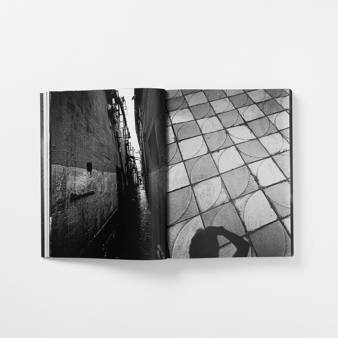 A spread with black and white photography by Moriyama Daidō from his book Record from Japan House London.