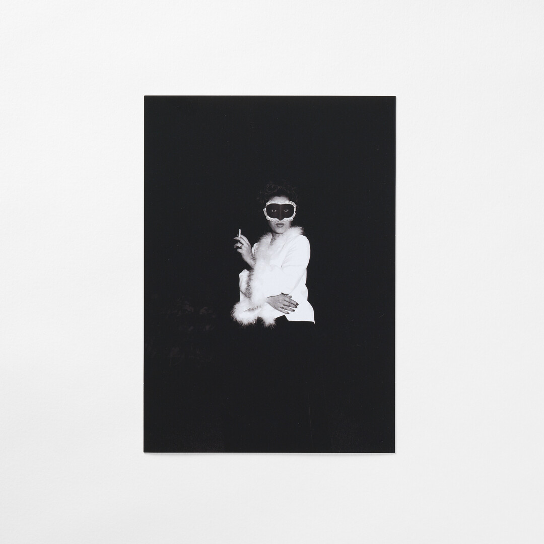 A Kyotographie Postcard by photographer Kawada Kikuji, No.2 - Los Caprichos, Mask from Japan House London.