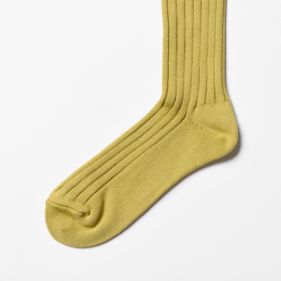 Light Green Egyptian Cotton Ribbed Socks by Nishiguchi Kutsushita from Japan House London.