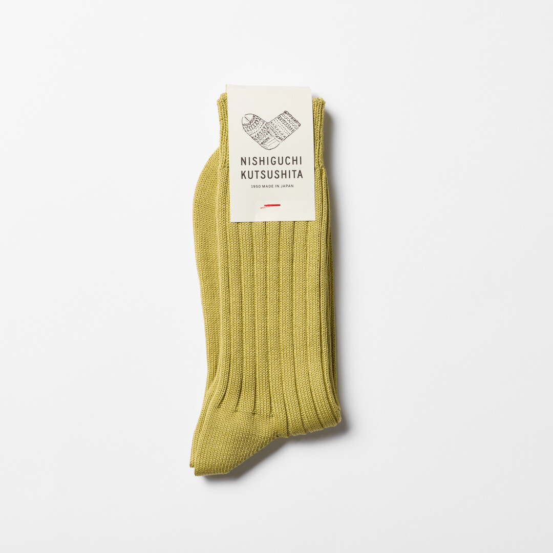 Light Green Egyptian Cotton Ribbed Socks by Nishiguchi Kutsushita from Japan House London.