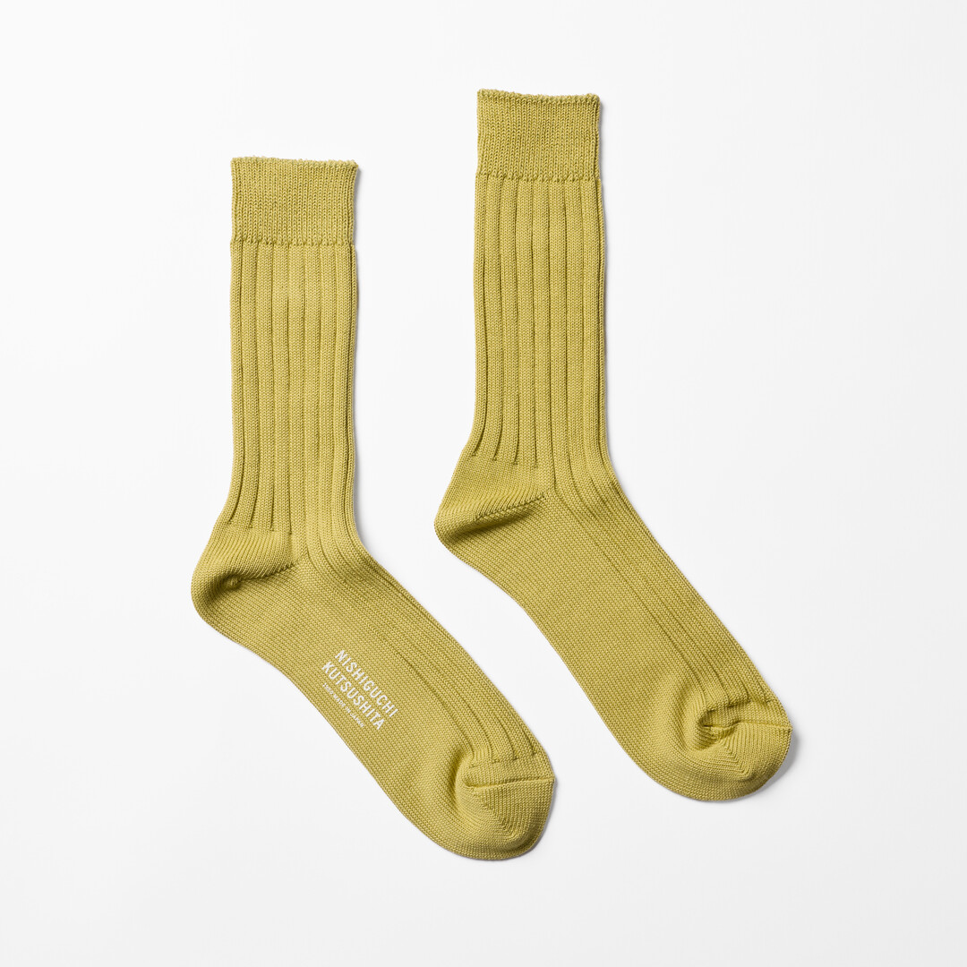 Light Green Egyptian Cotton Ribbed Socks by Nishiguchi Kutsushita from Japan House London.