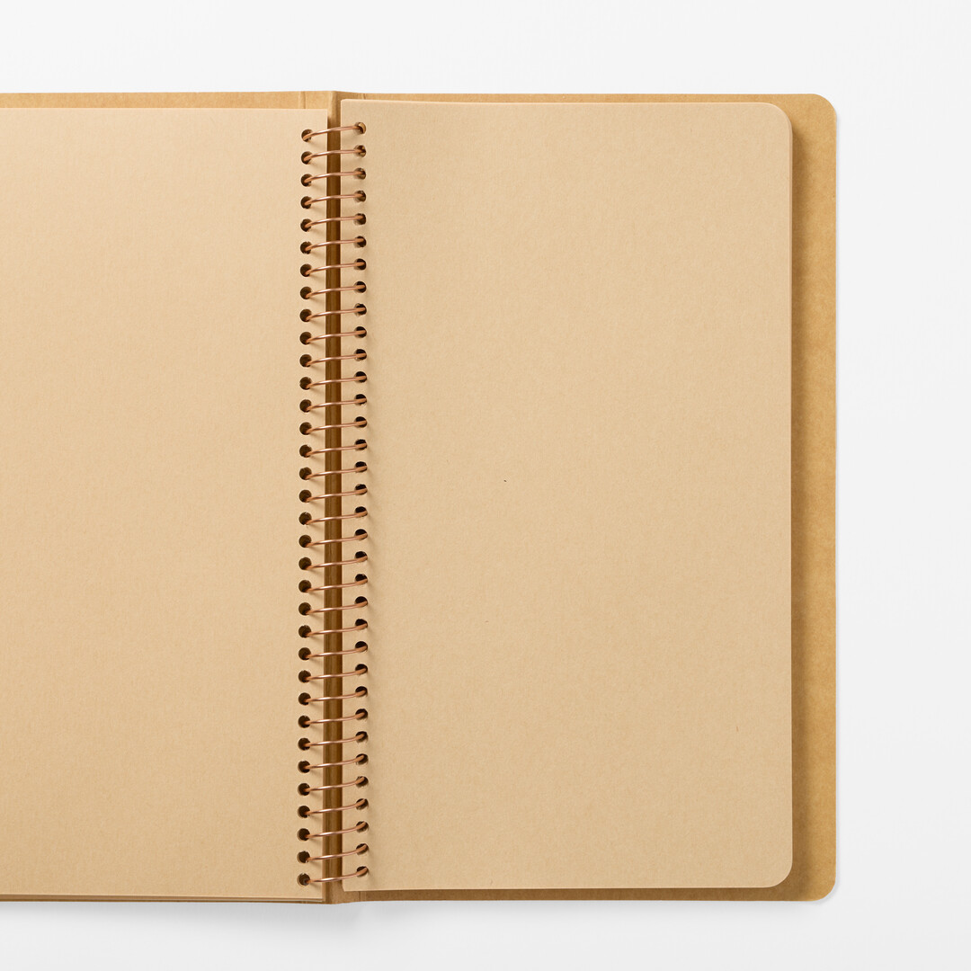 TRC Slim Spiral Ring Kraft Notebook A5 open from Japan House London.