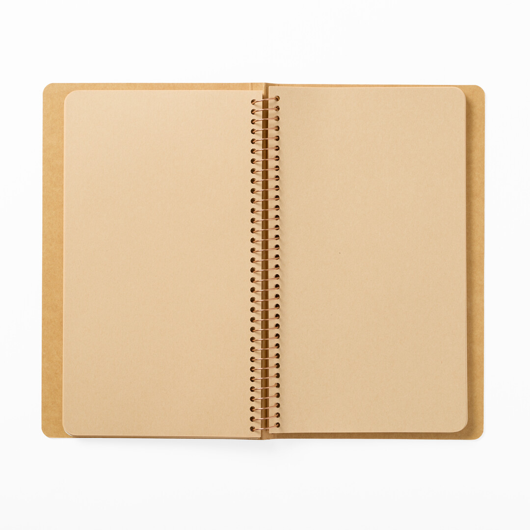 TRC Slim Spiral Ring Kraft Notebook A5 open from Japan House London.