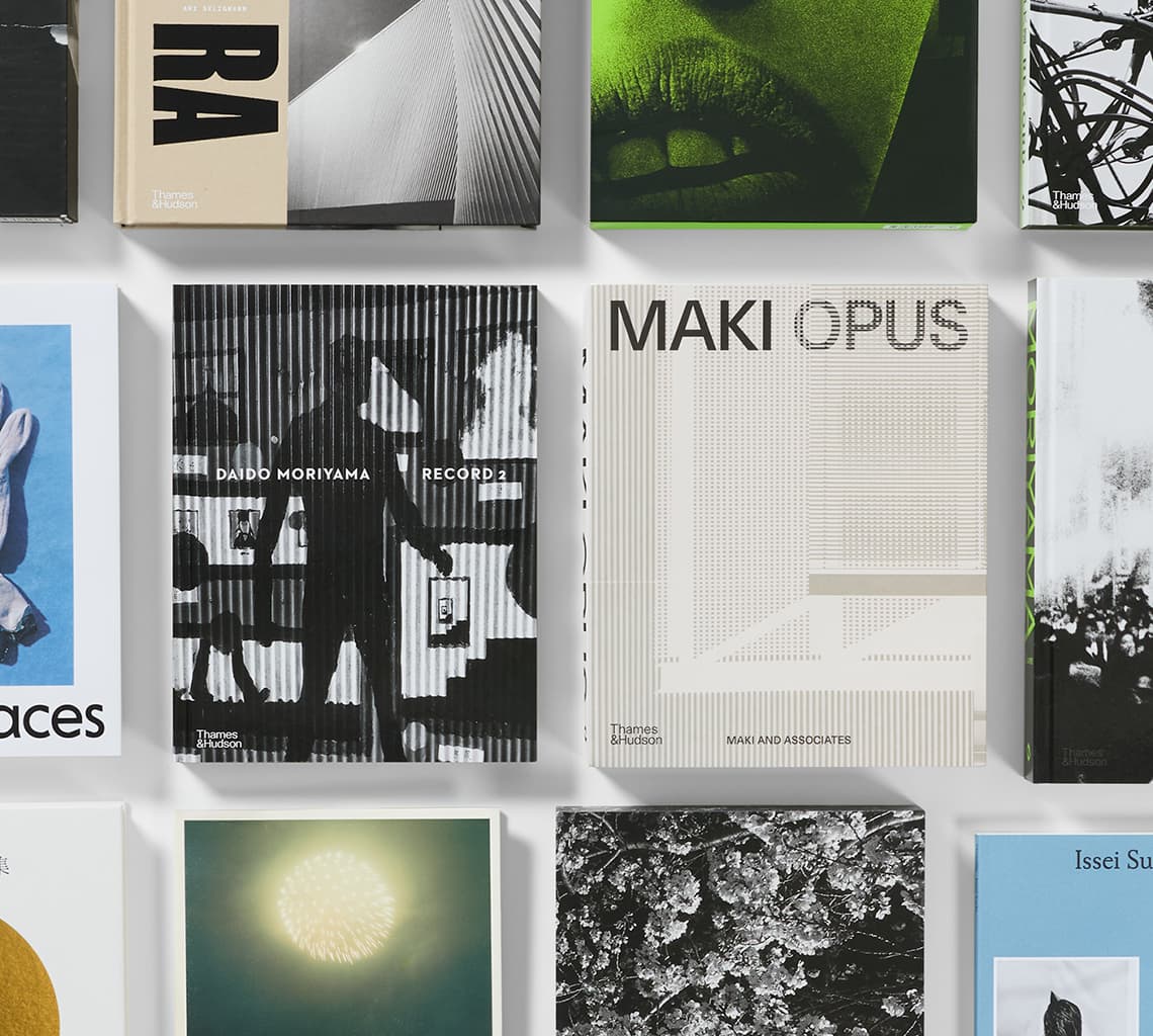 Rows of books on Japanese photography from Japan House London.