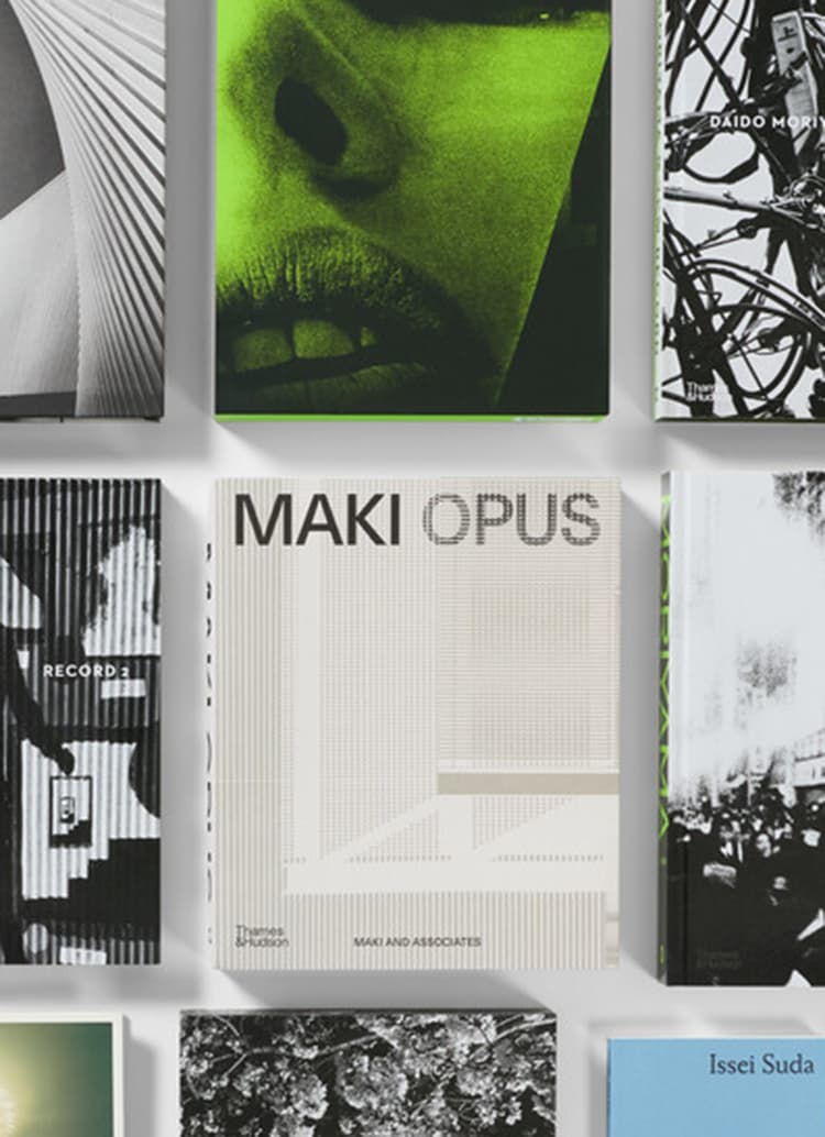 Rows of books of Japanese photography from Japan House London.