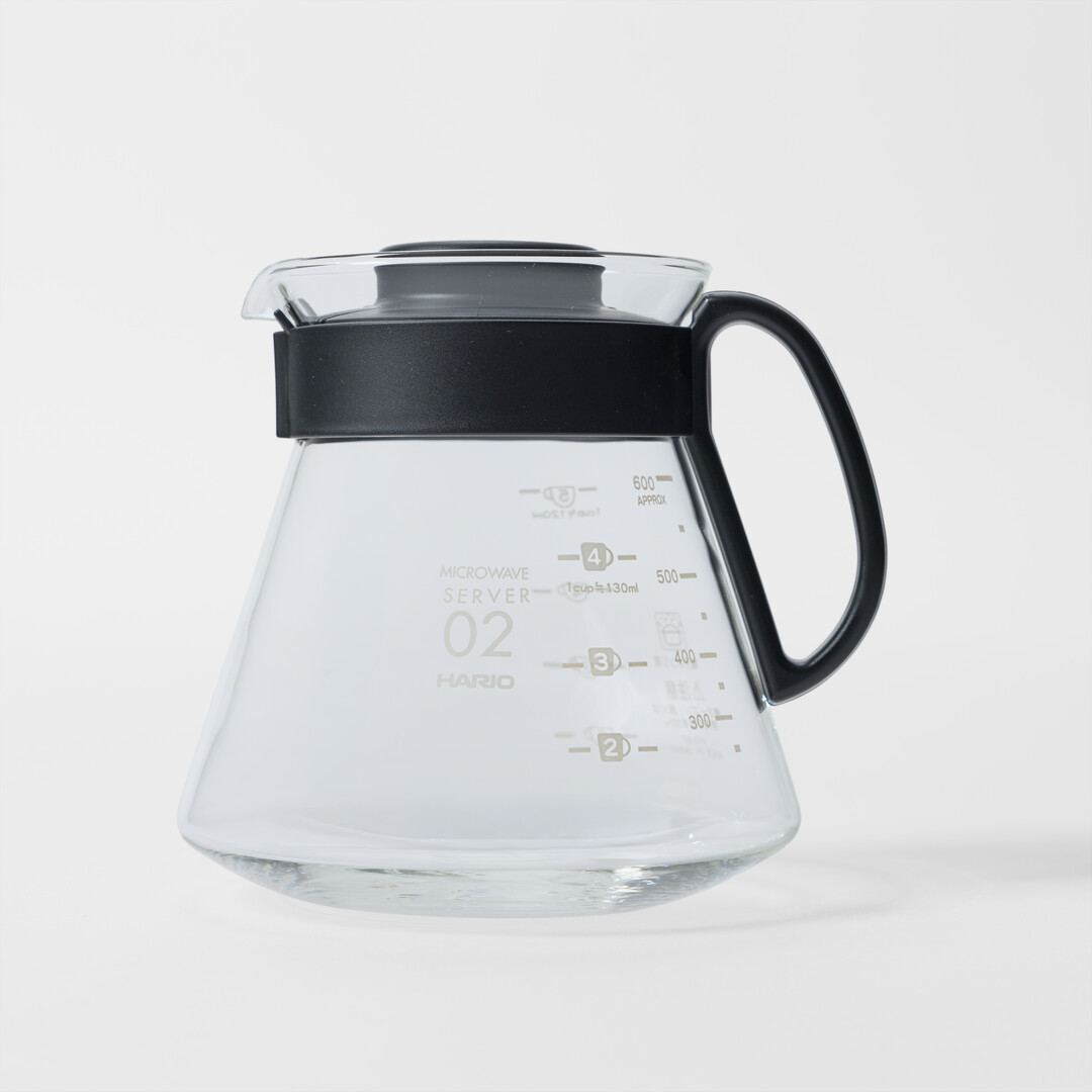 Hario glass coffee server with black handle from Japan House London.