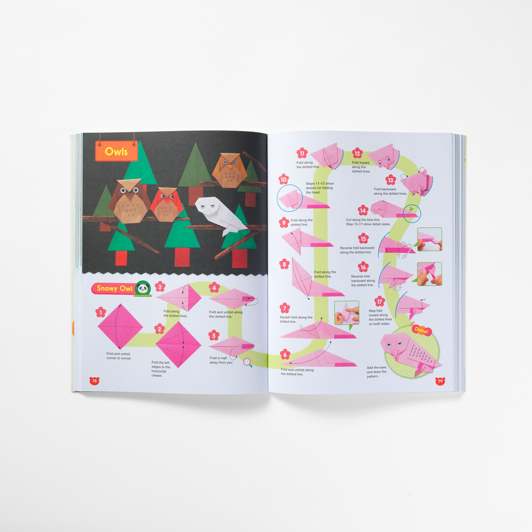 A spread with step by step origami guide from The Ultimate Book of Origami Animals from Japan House London.