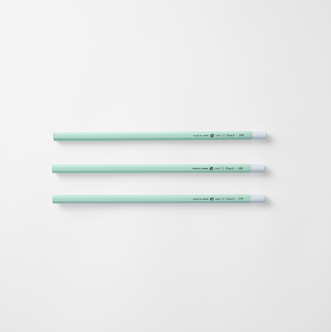 Three light green HB pencils by CDT from Japan House London