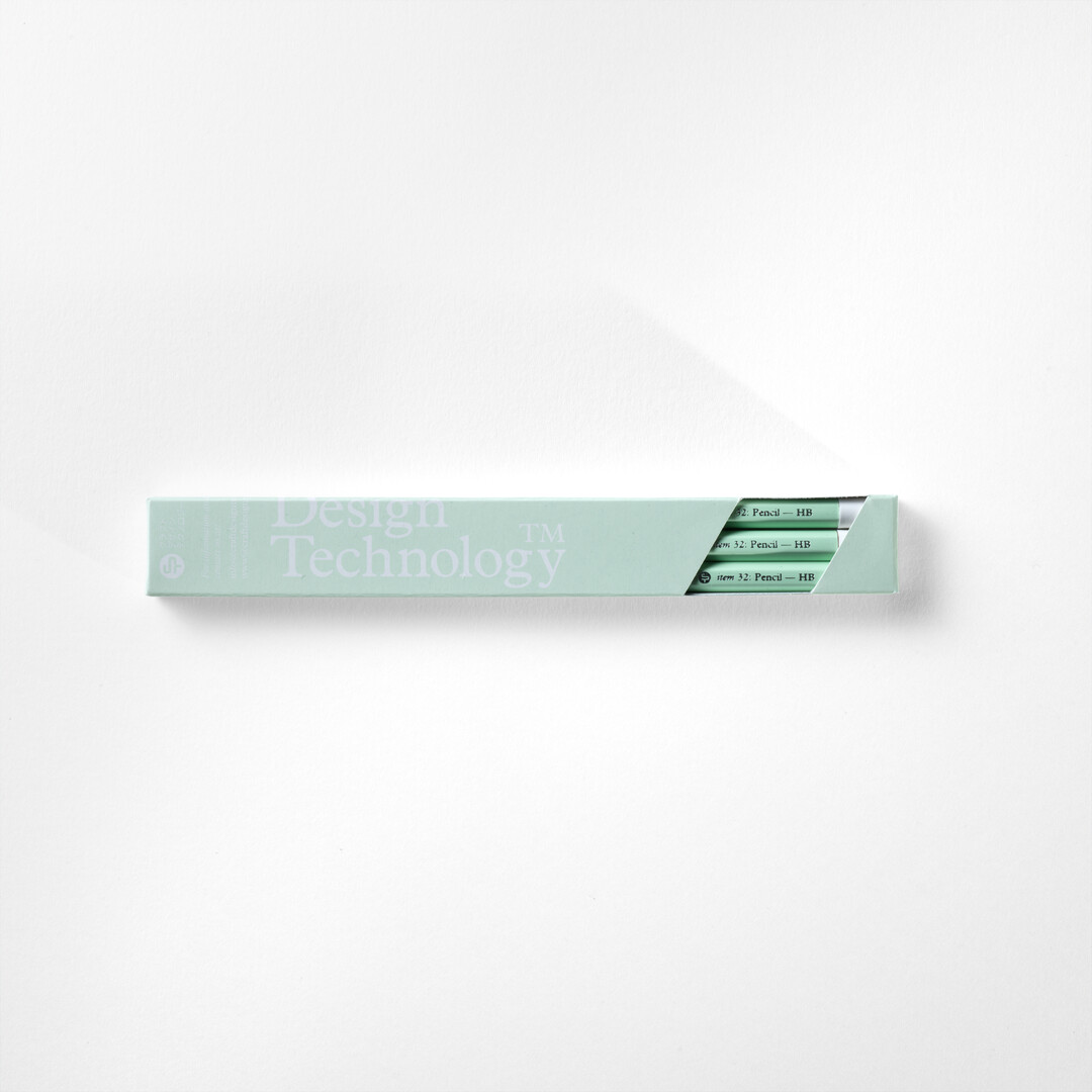 Three light green HB pencils in a box by CDT from Japan House London