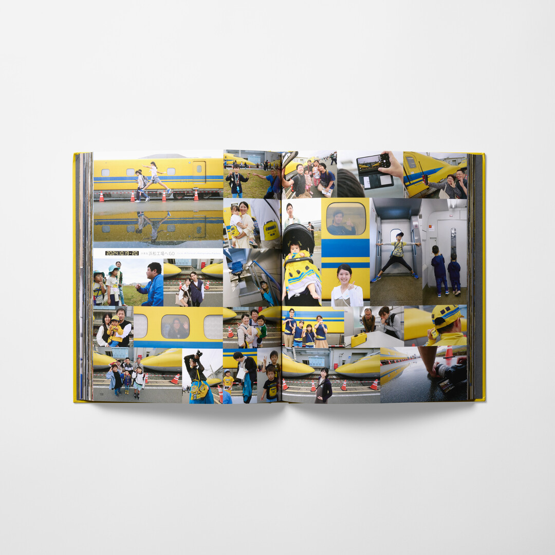 A spread from the book In Grateful Recognition of T4: JR Central Official Photo Collection of Class 923 Dr. Yellow from Japan House London.