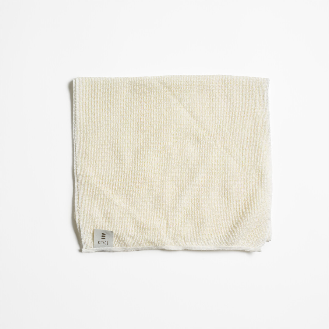 White cotton and silk body towel by Kiyoi from Japan House London.