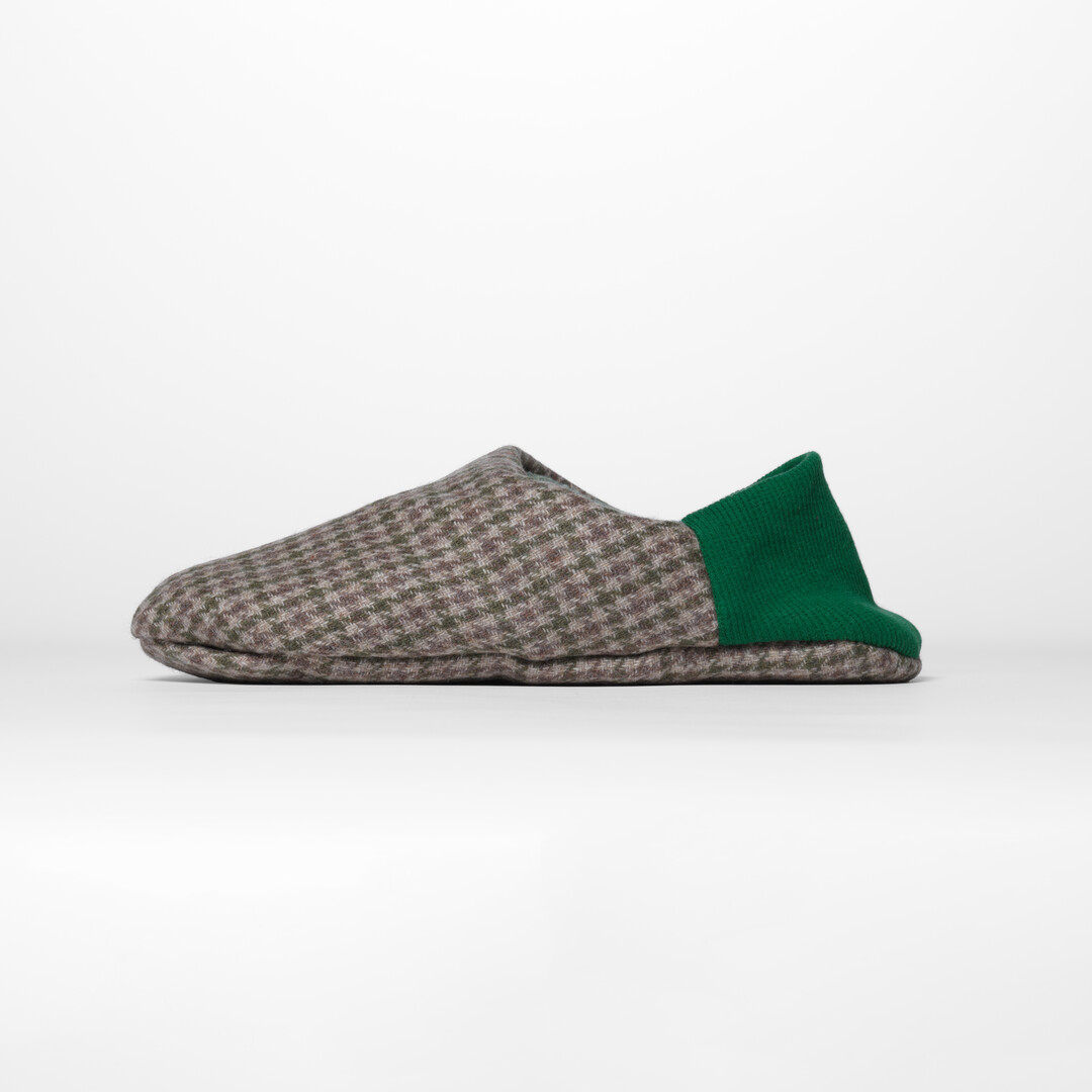 Merippa Slippers Houndstooth Check x Two Face Green from Japan House London.