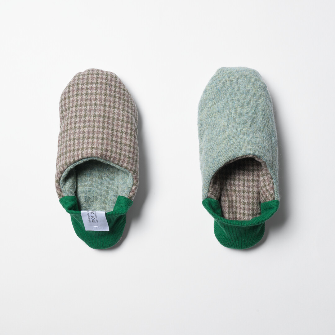 Merippa Slippers Houndstooth Check x Two Face Green from Japan House London.
