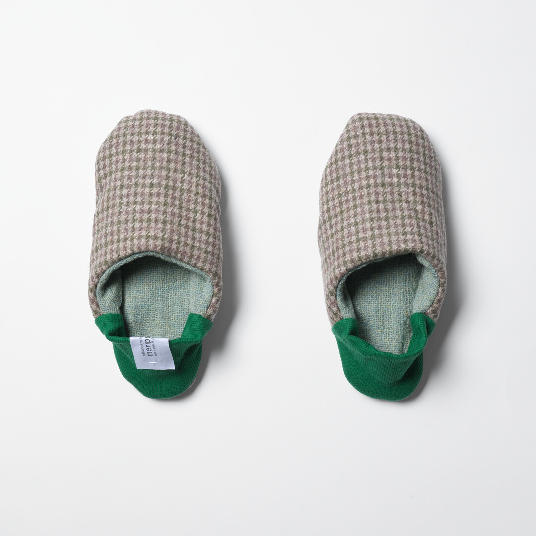 Merippa Slippers Houndstooth Check x Two Face Green from Japan House London.