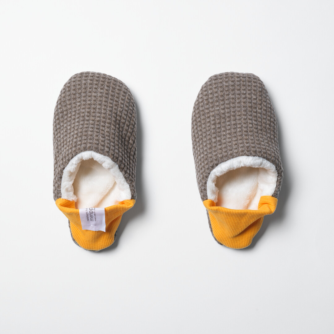 Merippa Slippers Waffle Knit x Micro Boa Beige from Japan House London.