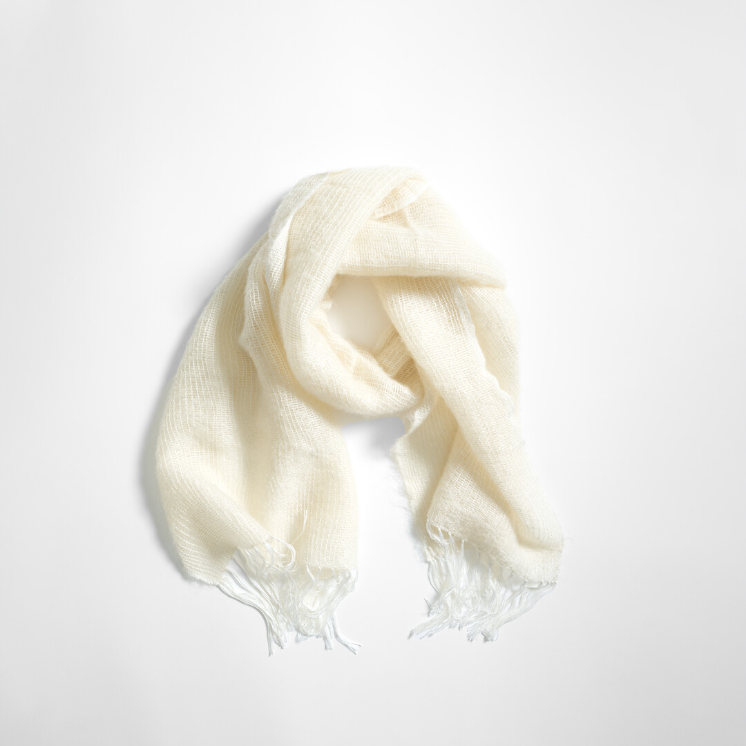 White Silk-Mohair Scarf by Kōbō Oriza from Japan House London.