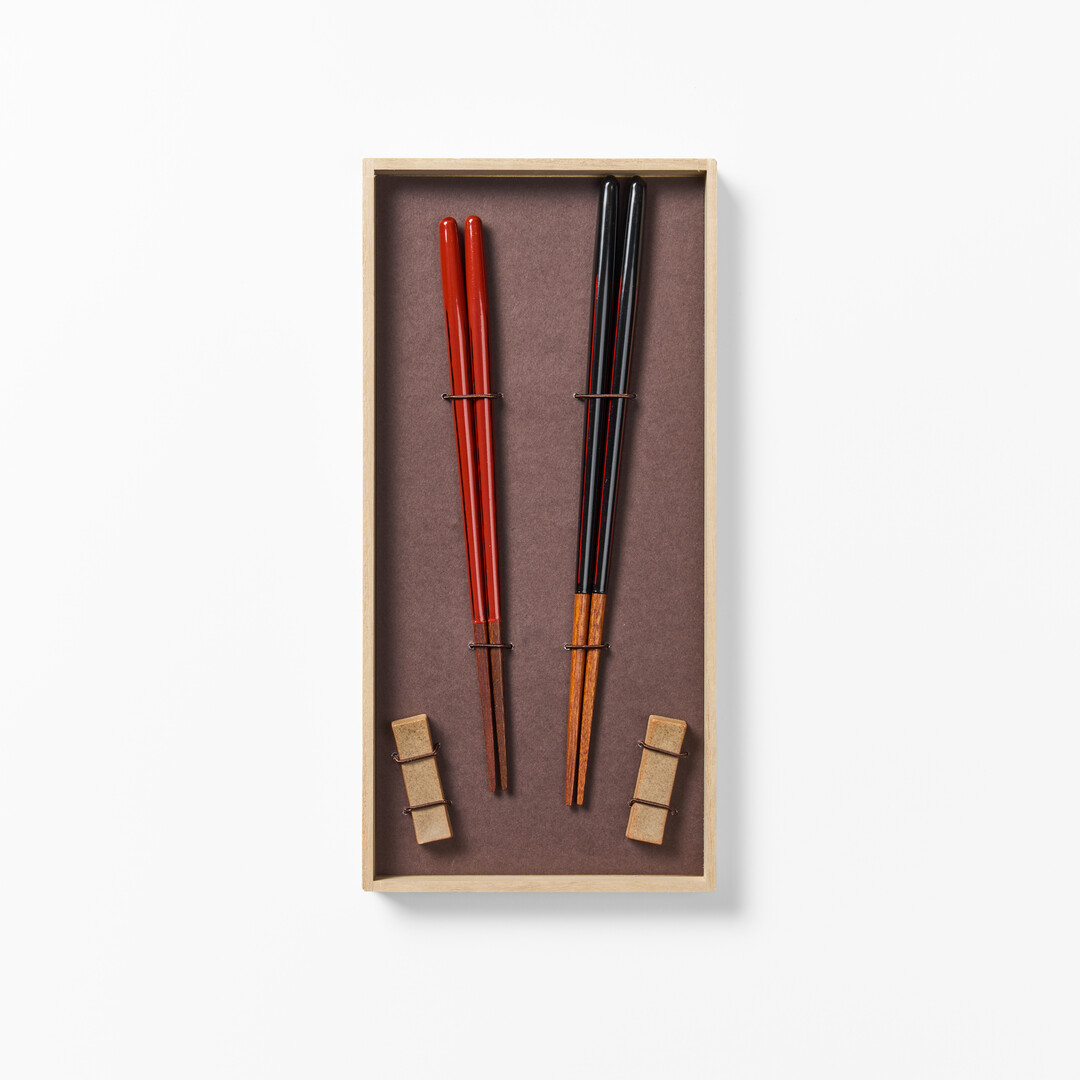 Urushi Lacquer Chopsticks and rests from Japan House London.
