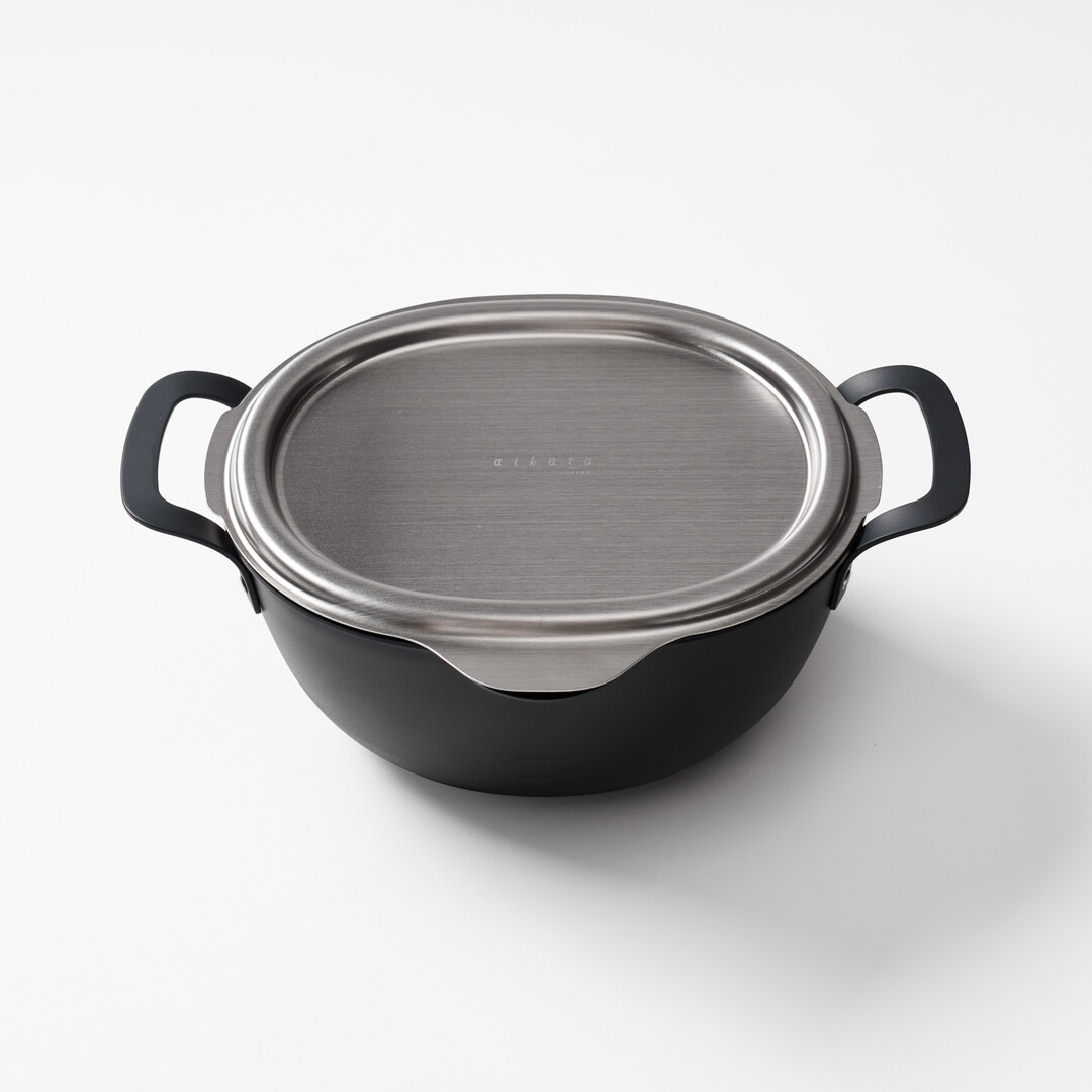 Aikata Black Steel Deep Frying Pot with Stainless steel lid from Japan House London.