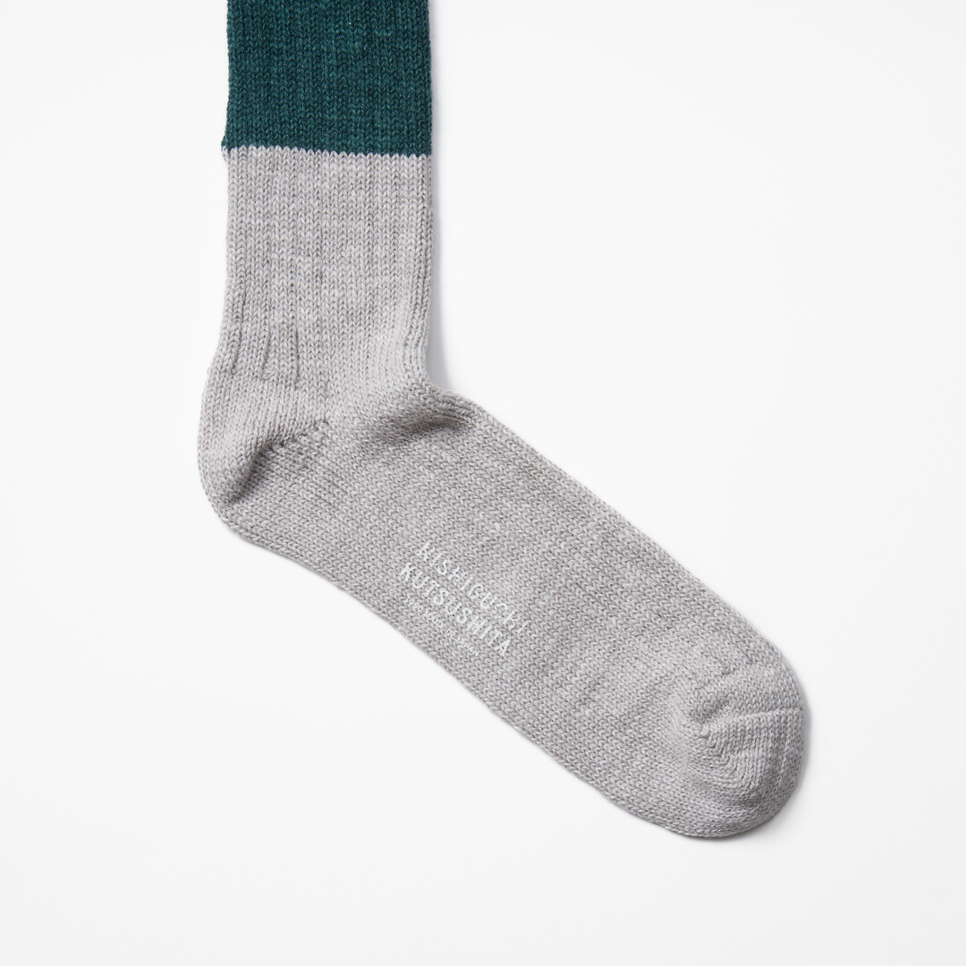 Jungle Green Wool Cotton Slab Socks from Japan House London.