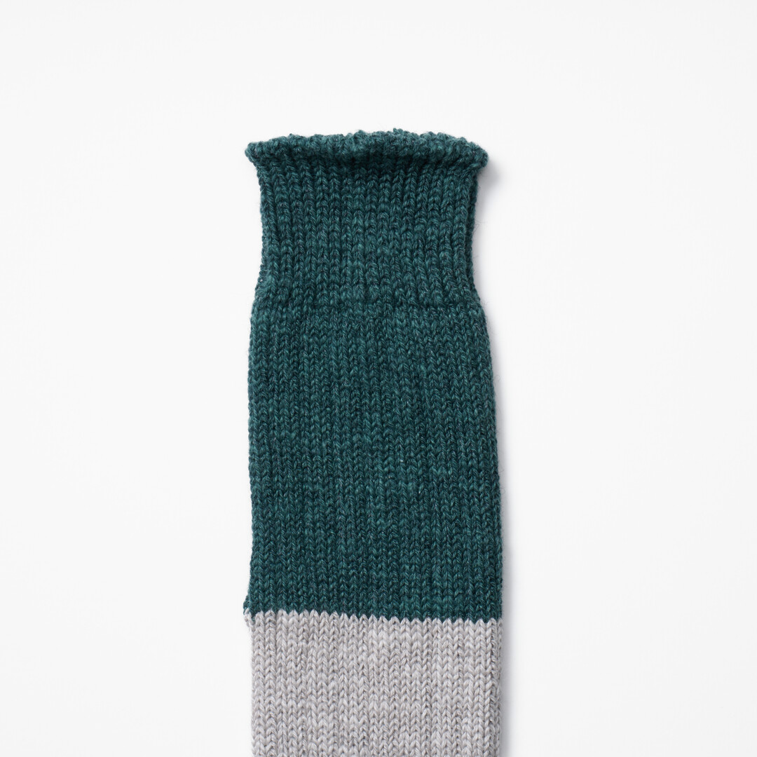 Jungle Green Wool Cotton Slab Socks from Japan House London.