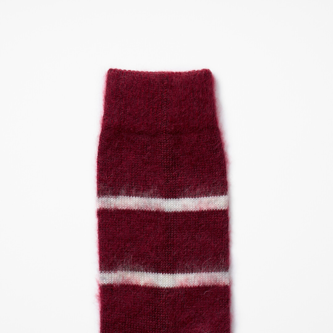 Wine Mohair Wool Border Socks from Japan House London.