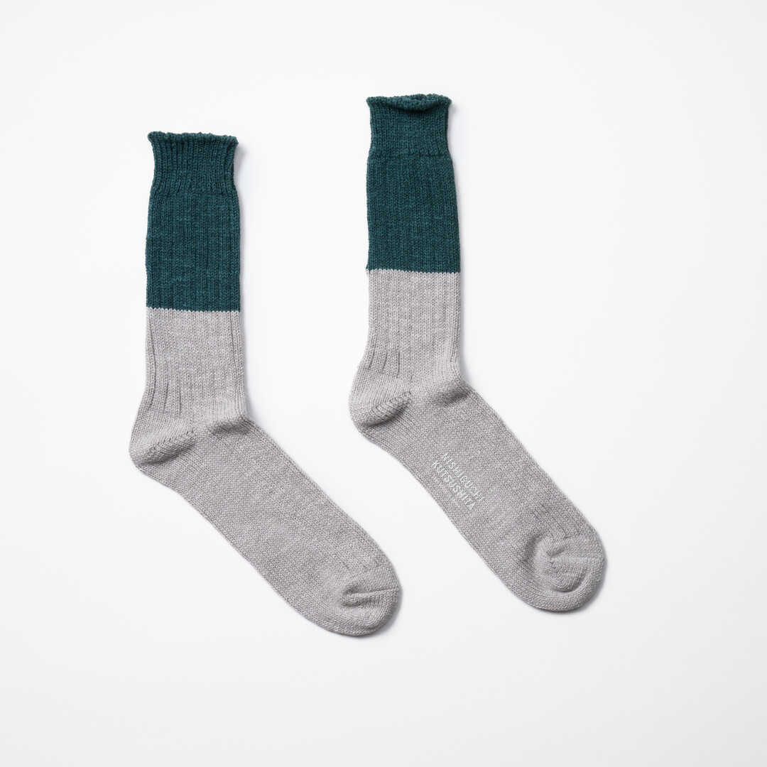 Jungle Green Wool Cotton Slab Socks from Japan House London.