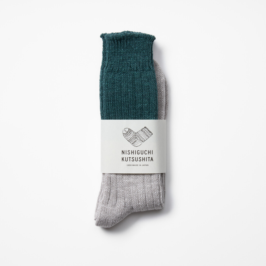 Jungle Green Wool Cotton Slab Socks from Japan House London.