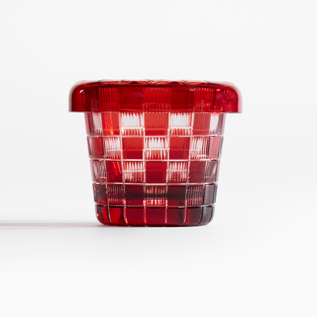 Edo Kiriko Glass Ochoko Cup With Lid in Ichimatsu pattern from Japan House London.