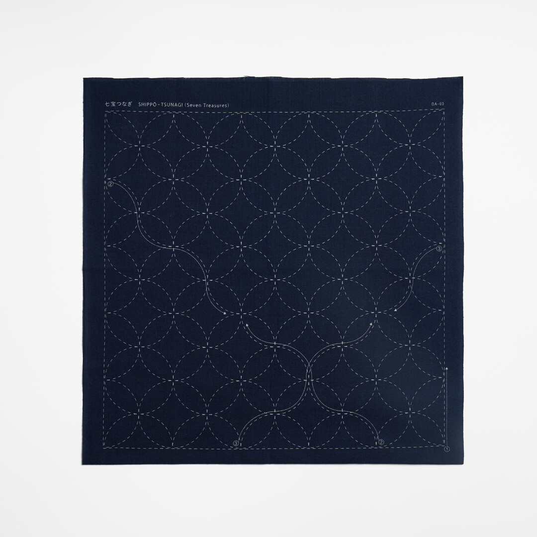 Shippō Tsunagi pattern Sashiko Sampler Navy from Japan House London.